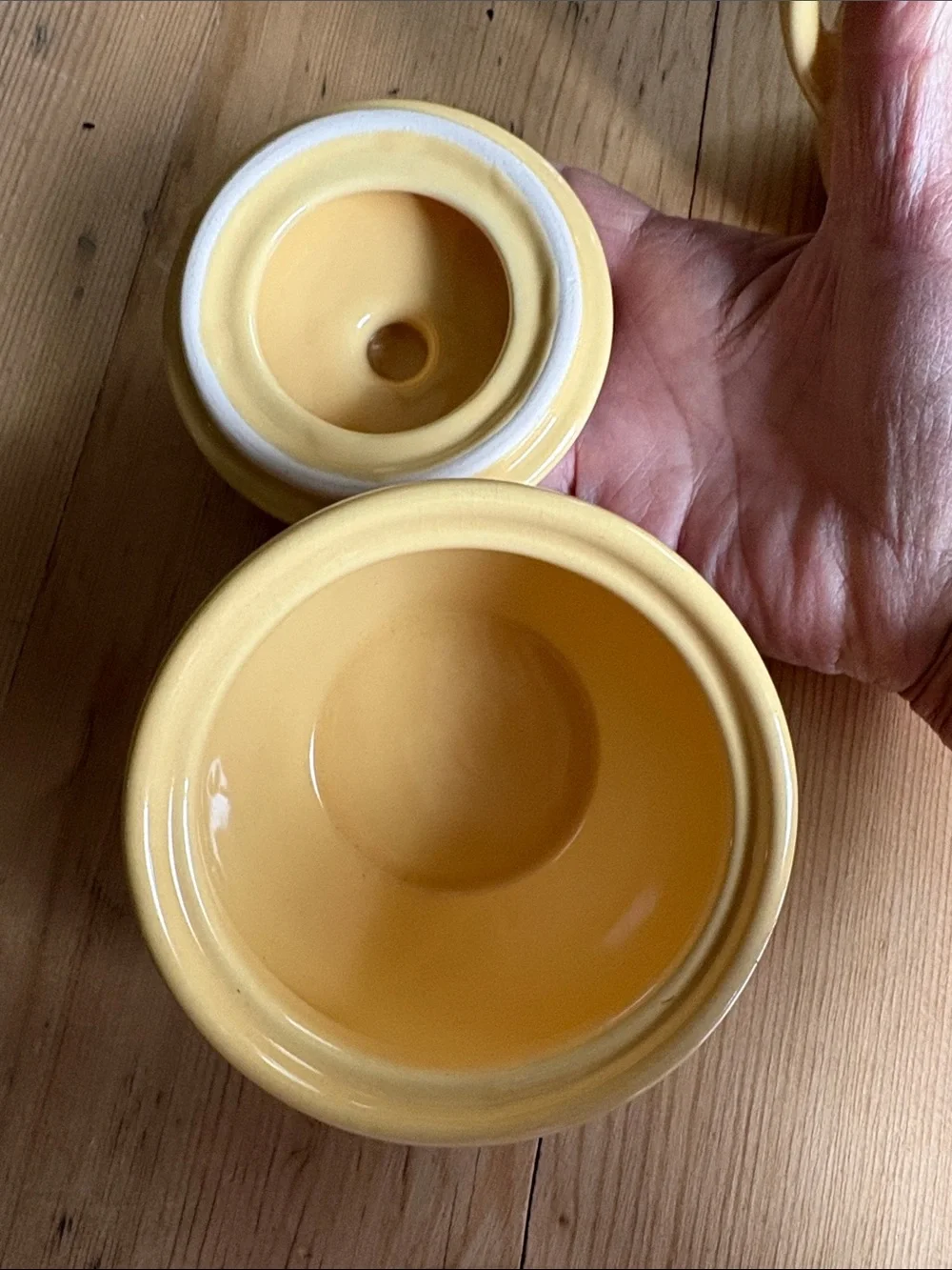 JCP Butter Yellow Ceramic Creamer and Sugar vintage art deco-style set